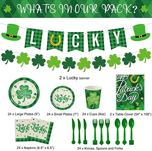Close up of St. Patrick's Day paper plates and napkins with shamrock design