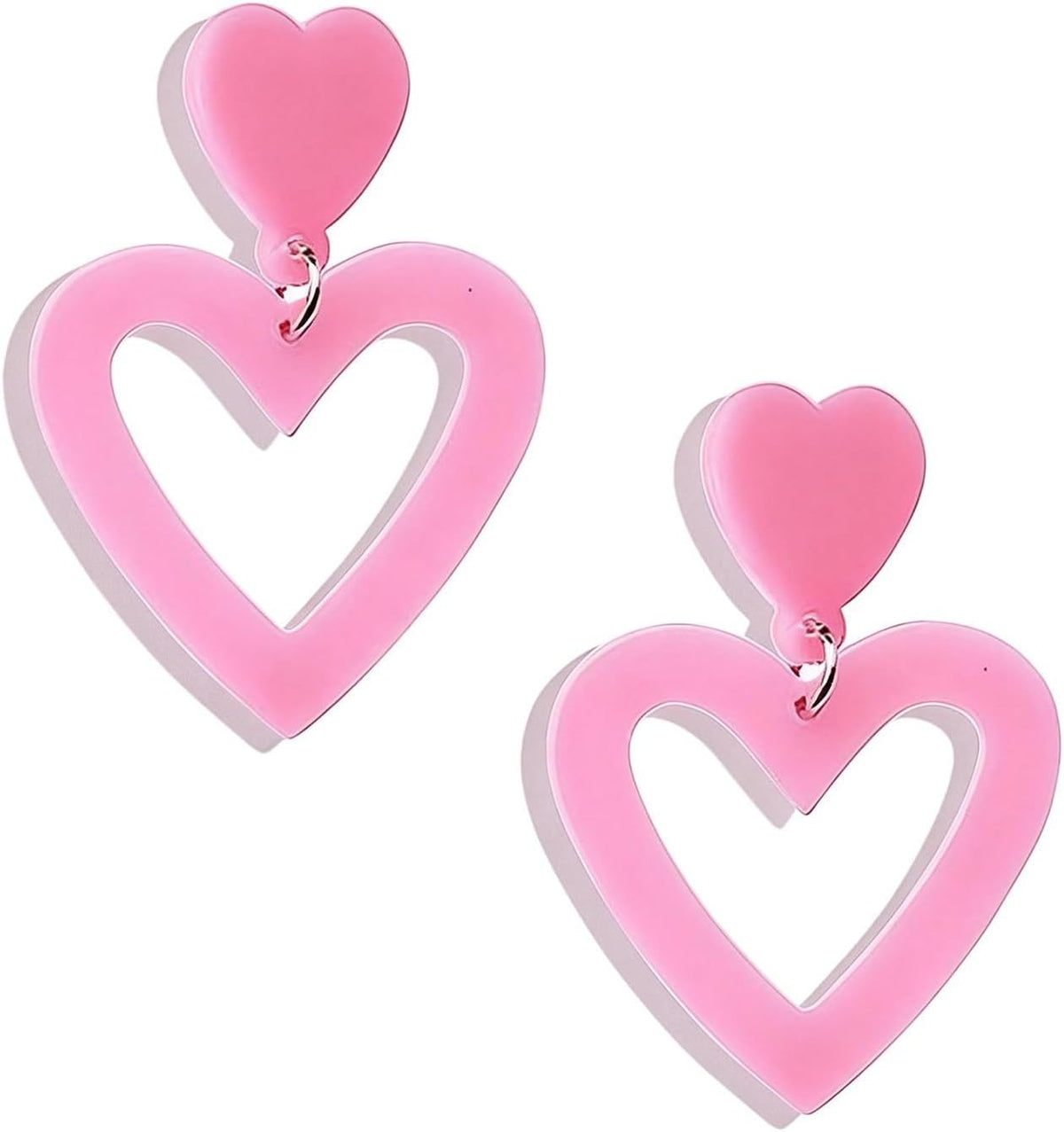 Choice of all pink heart dangle earrings front view