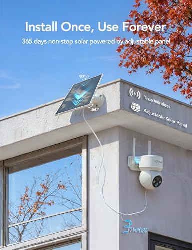 GNCC wireless outdoor camera showing the three sixty degree rotation mechanics and white spotlight array.