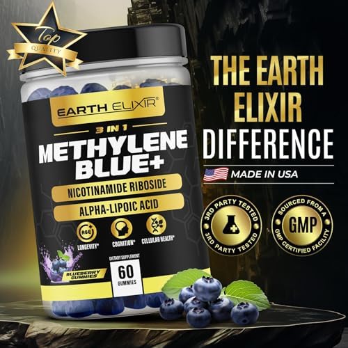 Top view of Earth Elixir 3 In 1 Methylene Blue Gummies bottle