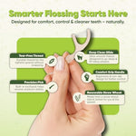 GoEcoVita eco conscious mint flavored flossers laid out to display the textured toothpick handle end.