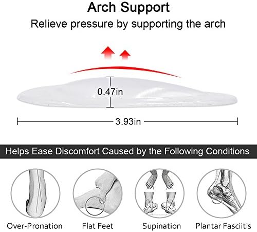 Side profile of Dr. Foot 0.47 inch thickened gel arch cushion for plantar fasciitis.