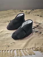 Silverts adaptive house shoes for seniors in navy blue polar fleece fabric.