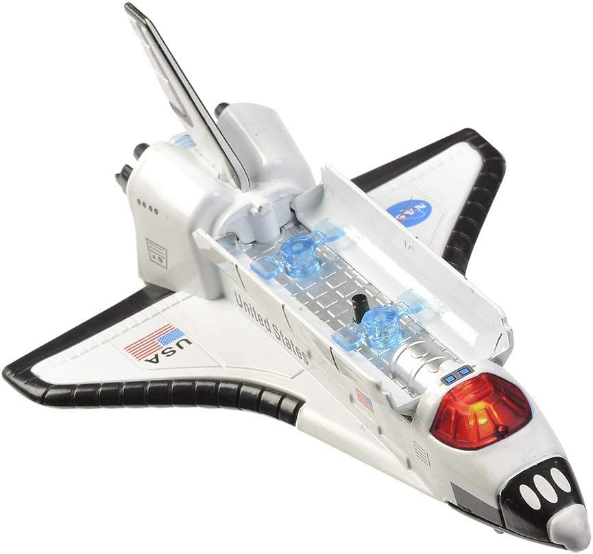 Playmaker Toys NASA space shuttle angled shot displaying die-cast metal body