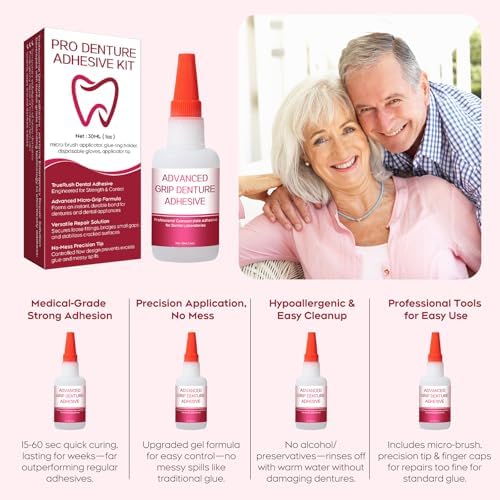 TrueRush 1 ounce dental glue bottle showing fast setting 15-60 second label.