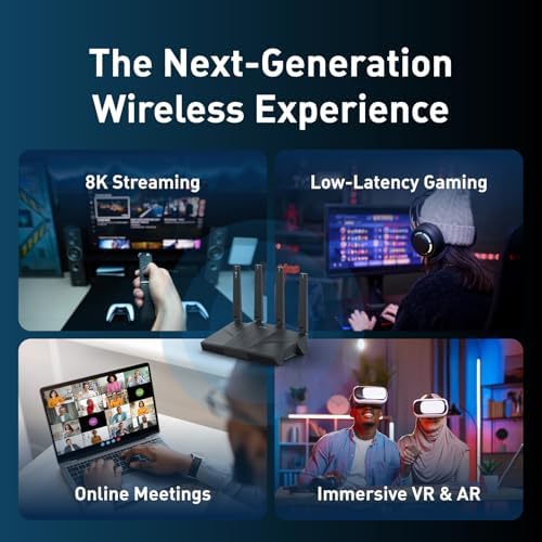 The GL.iNet Flint 3e smart gaming router displayed alongside its power adapter and Ethernet cable accessories for immediate network setup.