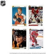 Top angle view of unsearched sealed hockey trading card box with 432 total cards