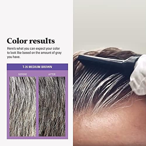 Top view of the Just For Men Medium Brown T35 box highlighting the shade color match guide for mens hair.
