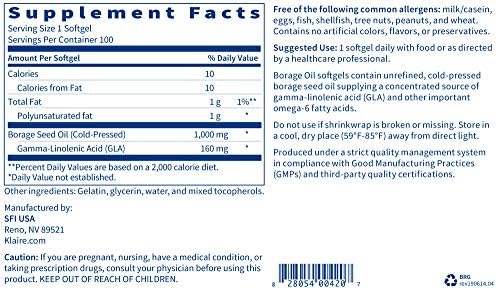 Klaire Labs premium borage oil capsules allergen free formulation overview
