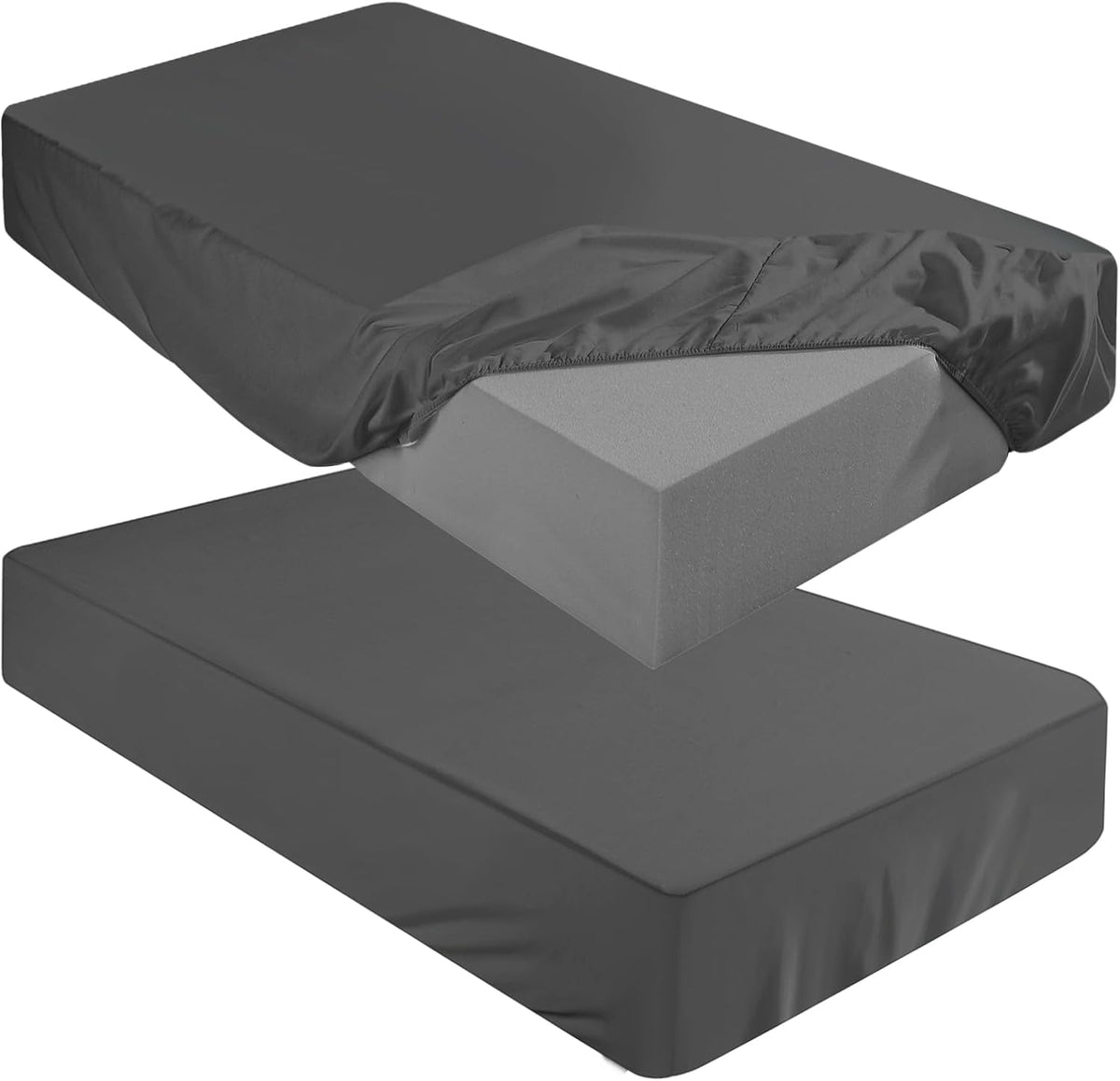 Breling fitted sheet front view showing dark gray twin trifold design