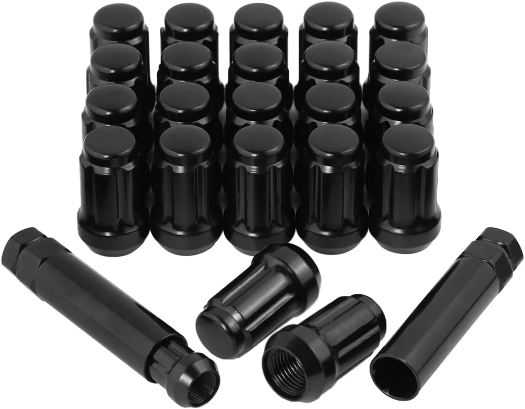 ChnewAuto 1/2-20 acorn lug nuts front view showing black finish and 6-spline design.