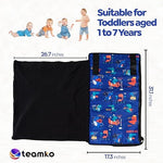 Teamko kids airplane seat extension mattress laid flat highlighting the soft quilted texture and durable straps.