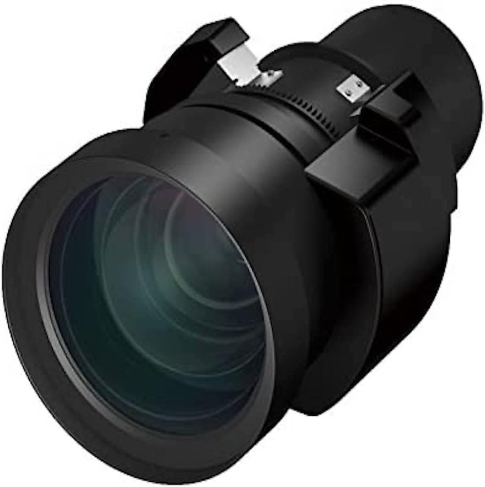 Epson ELPLW06 wide-throw zoom projector lens front view showing high-quality commercial optical glass elements.