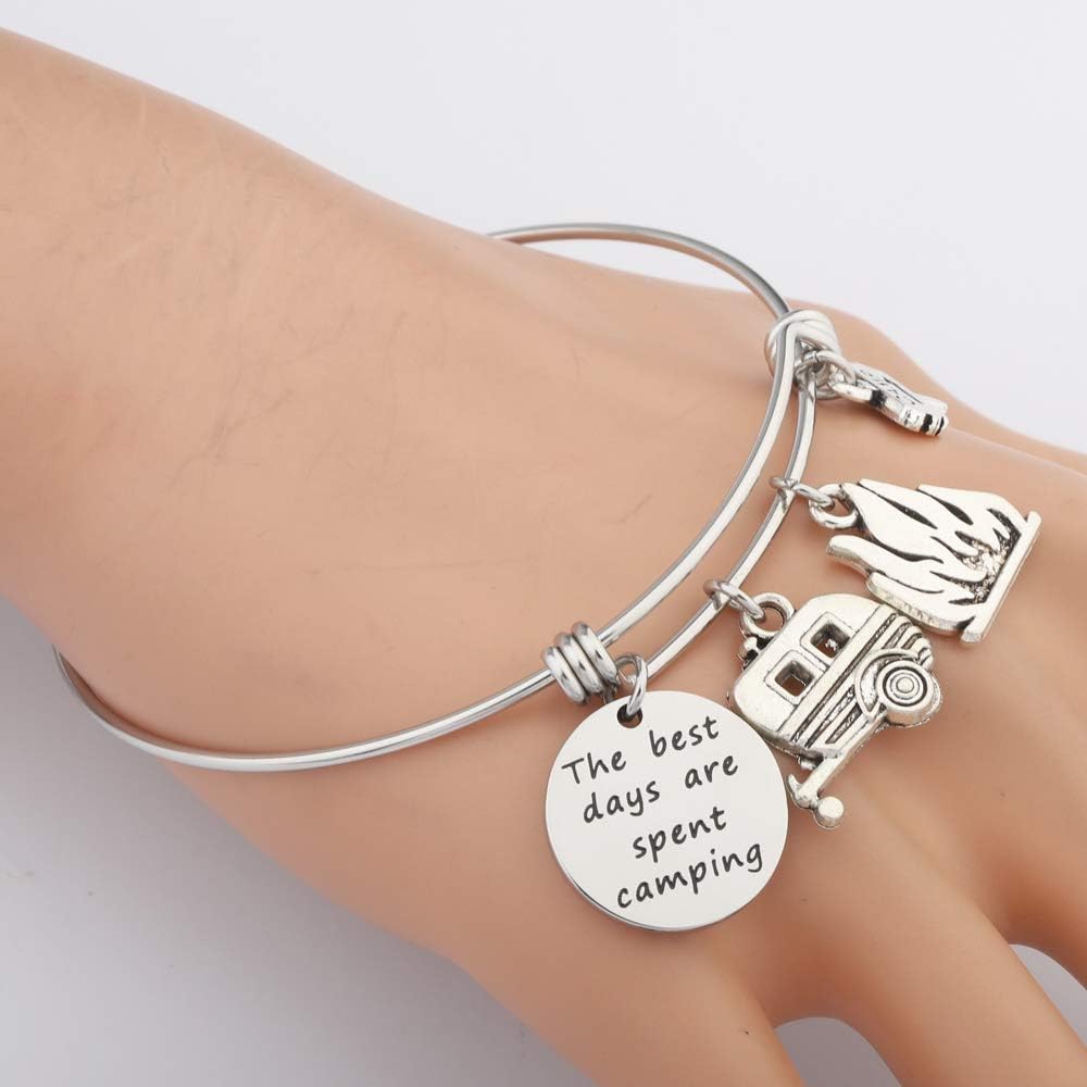 Engraved pendant camping lovers bracelet