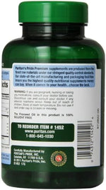 Side angle of Puritan's Pride 120 rapid release softgels containing natural flax oil