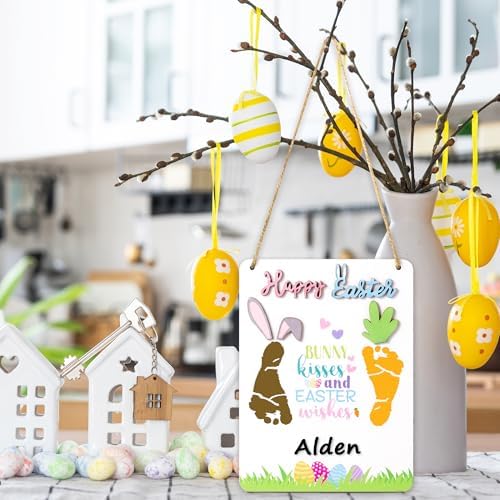 R HORSE First Easter wooden sign styled as a decorative photo prop on a nursery room shelf.