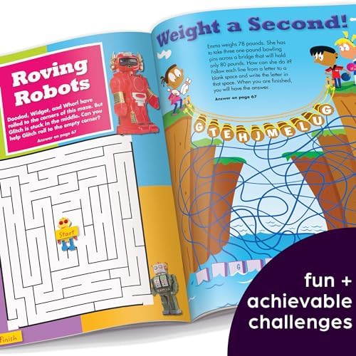Two-pack of screen-free activity books for kids aged six and above showing various puzzle layouts.