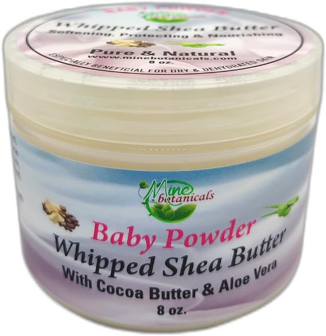 Mine Botanicals Baby Powder Whipped Shea Butter 8 ounce jar front view