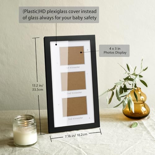 Lacquered black wooden baby scan display frame showing back mounting hardware and easel stand.