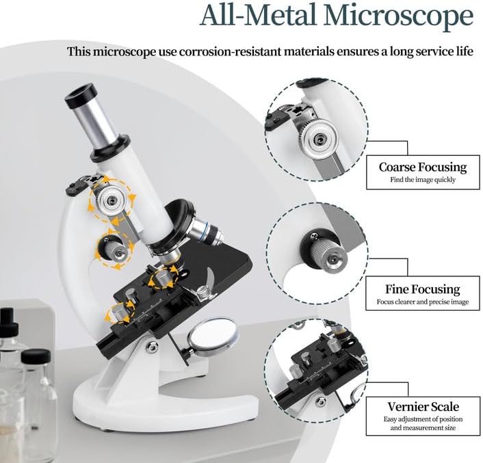 Yoncoux microscope magnification adjustment knobs and stage