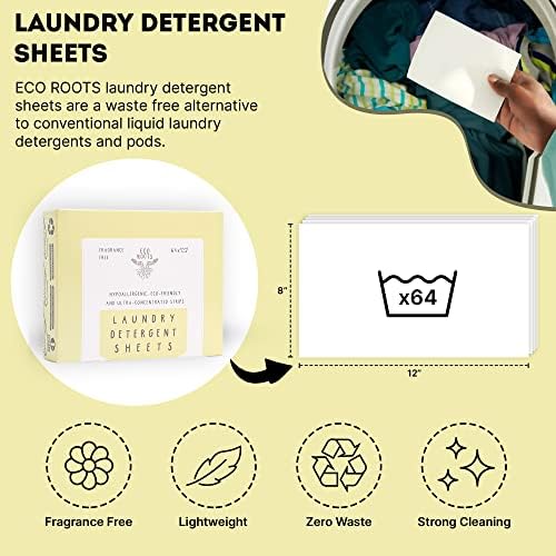 Eco Roots biodegradable laundry detergent sheets for travel and home use.