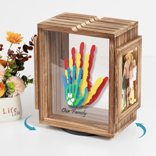 Emfogo DIY keepsake frame showing 360 degree rotation feature with clear acrylic panels