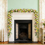 Two pieces of YLOLUL wildflower garlands connected together to decorate a long staircase banister.
