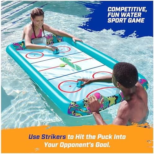 SwimWays Coop Hockey waterproof inflatable table top view showing graphic pattern ends