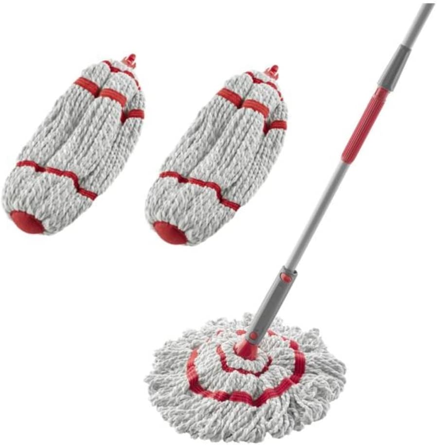 Rubbermaid Microfiber Twist Mop Kit front view showing red handle and dual refills