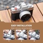 Rear view of JJC silver thumb support extension for stable single handed camera shooting.