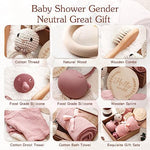 EERKEOD Baby Shower Gifts detailed view of pink muslin cotton swaddle blanket and silicone bear teether