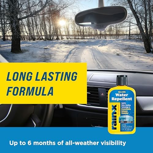 Rain-X monsoon car safety fluid improving driving visibility in heavy rain side view