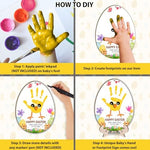 Infant holiday photoshoot setup featuring the Wonderjune DIY Easter handprint wooden card.