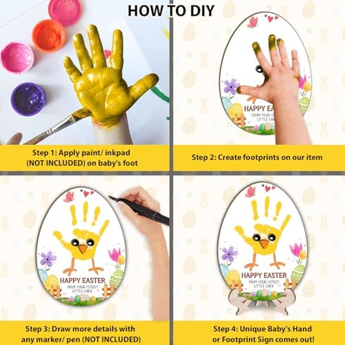 Infant holiday photoshoot setup featuring the Wonderjune DIY Easter handprint wooden card.