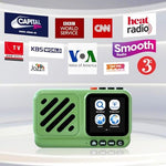 Choyong Voyager standalone global radio close up view displaying the digital clock face and cellular network signal strength indicators