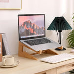 YOCAHAOY bamboo laptop riser angled view holding a modern notebook ergonomically