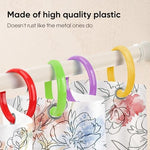 Ulable plastic shower hooks gliding smoothly on a standard bathroom rod.