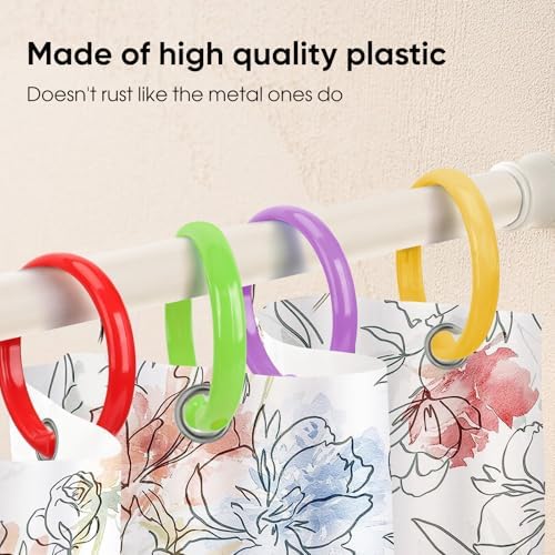 Ulable plastic shower hooks gliding smoothly on a standard bathroom rod.