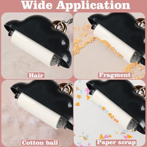 Detailed view of sticky adhesive paper removing lint from black fabric
