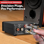 Pyle dual channel mini stereo receiver alongside included twenty-four volt power supply accessories