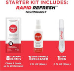 Dryel stain remover pen and wrinkle release spray bottles included in the kit.