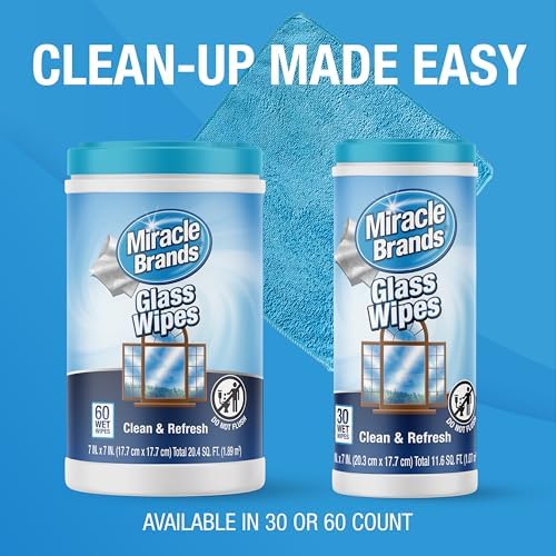 Streak-free window cleaning wipes for home and automotive maintenance.