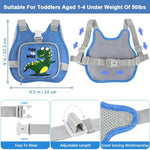 Side view of child wearing Accmor dinosaur safety harness