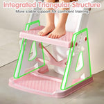Vorykido toddler toilet seat showing the independent step stool mode near a sink