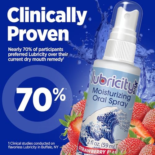 Lubricity Xtra 2 fluid ounce bottle demonstrating portable dry mouth relief