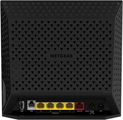 Netgear high speed VDSL ADSL combo device angled perspective showing side profile and branding