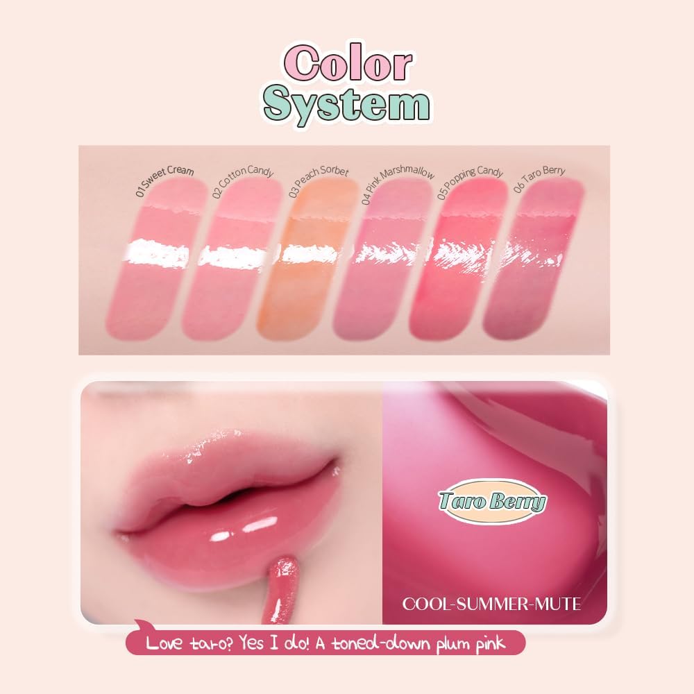 ETUDE Korean makeup glass finish lip tint applied on hydrated lips