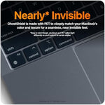 Two piece design layout of the midnight color matched laptop palm rest protective skin kit.