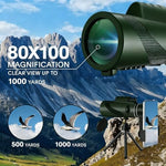 ASxmhGo 80x100 high powered monocular scope side view detailing the textured rubber armor and central focus wheel.