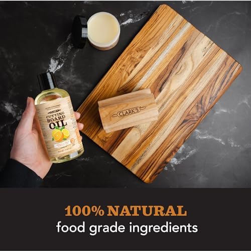 Back label of Clark's Cutting Board Oil showing ingredients and usage